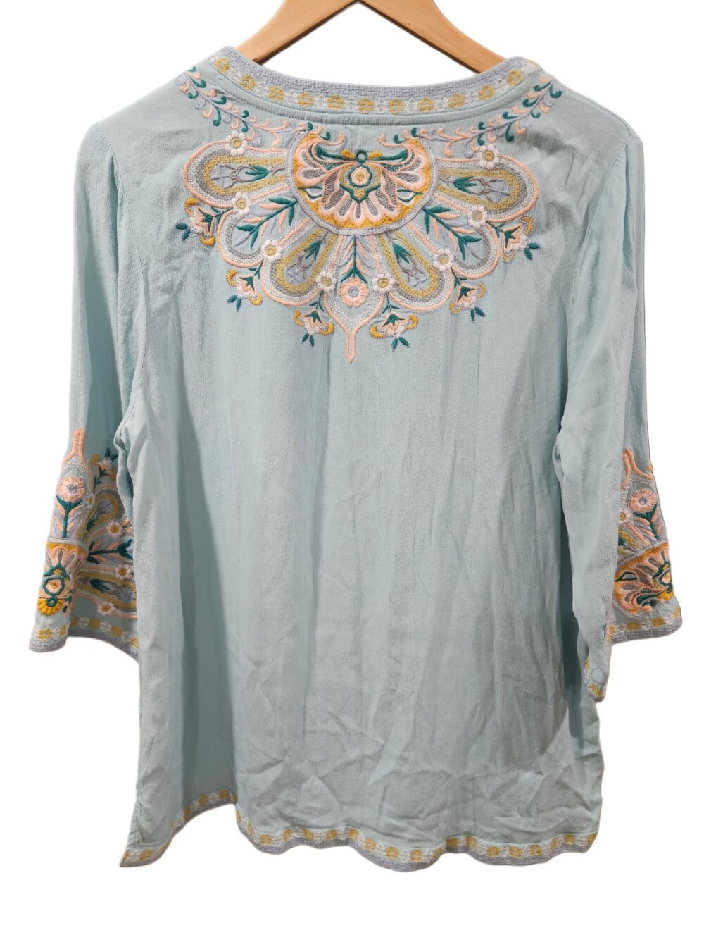 Soft Surroundings Light Blue Embroidered Tunic Top Petite Large Coastal Grandma - Picture 3 of 8